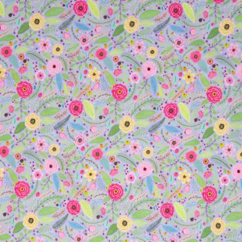 Bauwoll Druck Blüten und Blätter auf Flieder von Happy Easter by Swafing 